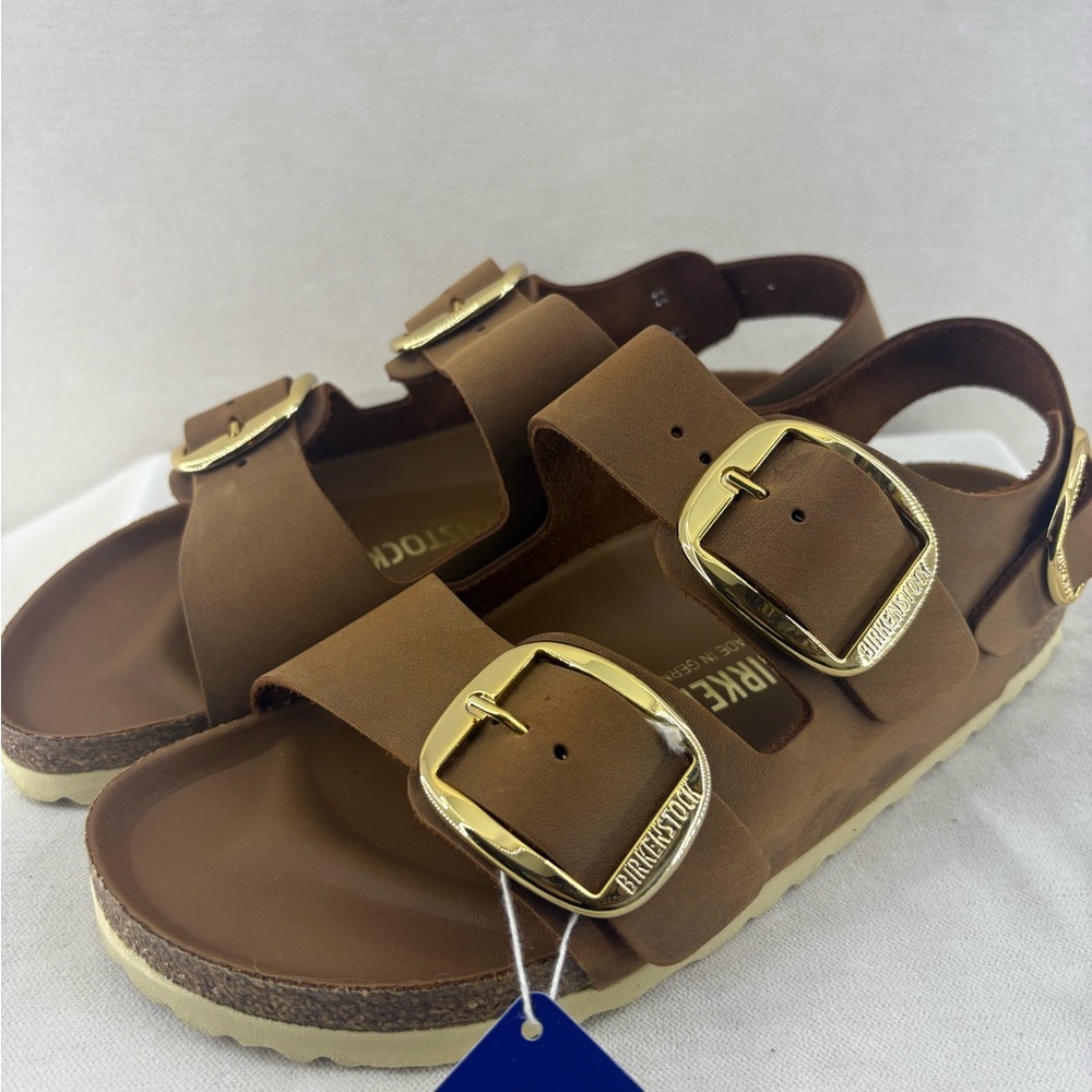 Birkenstock Milano Big Buckle Womens Sandals with Gold Buckles size 37 NIB